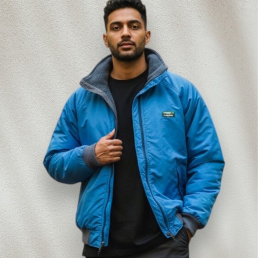 Vintage L.L. Bean Blue Fleece-Lined Nylon Bomber Jacket Men’s Large 24x24